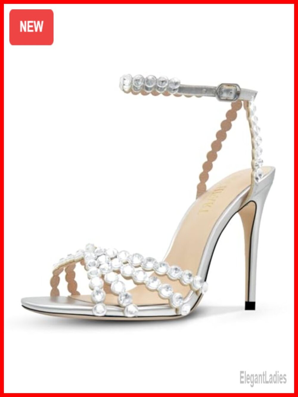 Rhinestone Stiletto High Heels Strappy Buckle Round Toe Dressy Pumps